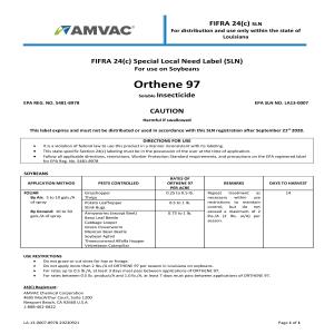 Louisiana Granted 24(c) Special Local Need Renewal for 2 lb ai/acre Use Limit of Acephate in Soybeans