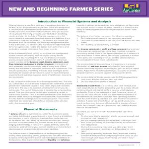 New and Beginning Farmer Series: Introduction to Financial Systems and Analysis